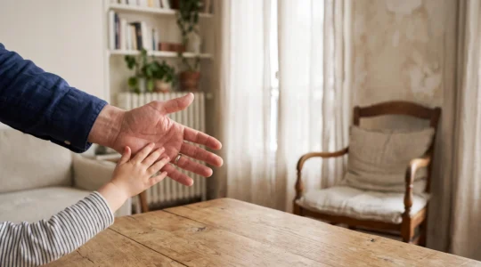Symbole du lien familial se construisant pas a pas dans le cadre d'une adoption en France