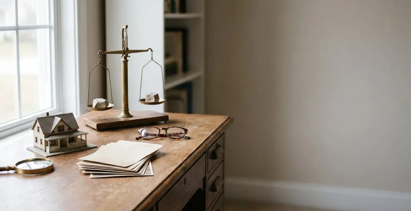 Nature morte symbolique représentant la gestion méthodique d'un dossier de sinistre pour maximiser l'indemnisation