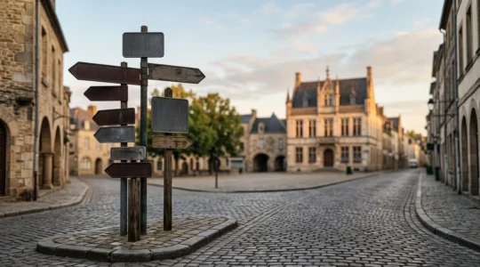 Panneaux directionnels abstraits symbolisant le choix de la bonne autorité administrative parmi plusieurs interlocuteurs locaux